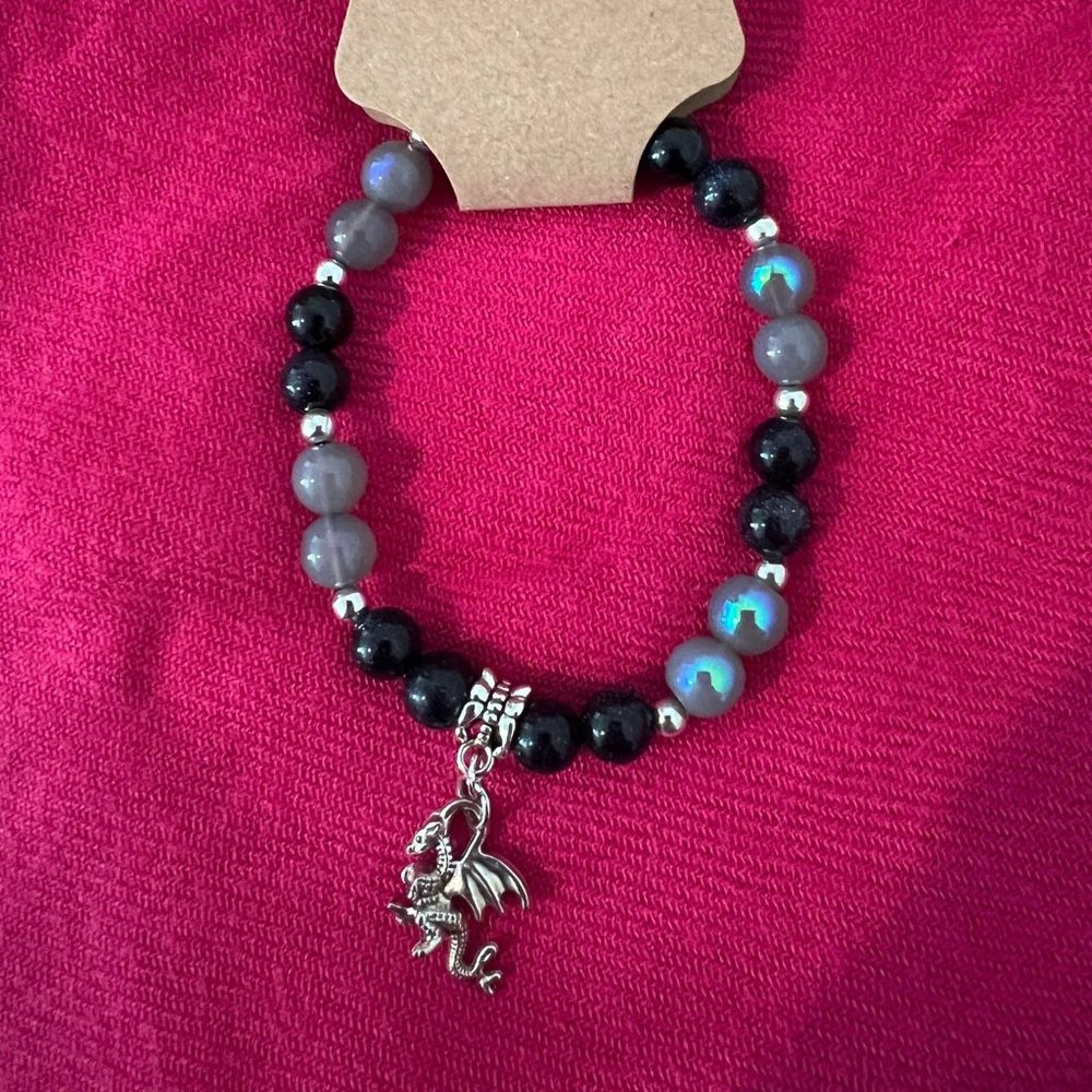 Blue Sandstone & Grey Moonstone Bracelet